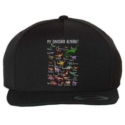 Types Of Dinosaurs Alphabet A Z Abc Dino Rex Identification Wool Snapback Cap