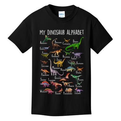 Types Of Dinosaurs Alphabet A Z Abc Dino Rex Identification Kids T-Shirt