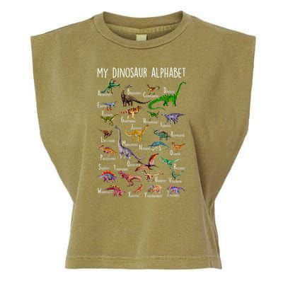 Types Of Dinosaurs Alphabet A Z Abc Dino Rex Identification Garment-Dyed Women's Muscle Tee