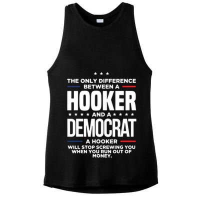 The Only Difference Between A Hooker And A Democrat Ladies PosiCharge Tri-Blend Wicking Tank