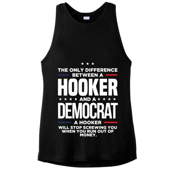 The Only Difference Between A Hooker And A Democrat Ladies PosiCharge Tri-Blend Wicking Tank