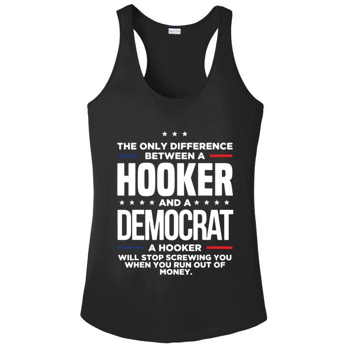 The Only Difference Between A Hooker And A Democrat Ladies PosiCharge Competitor Racerback Tank