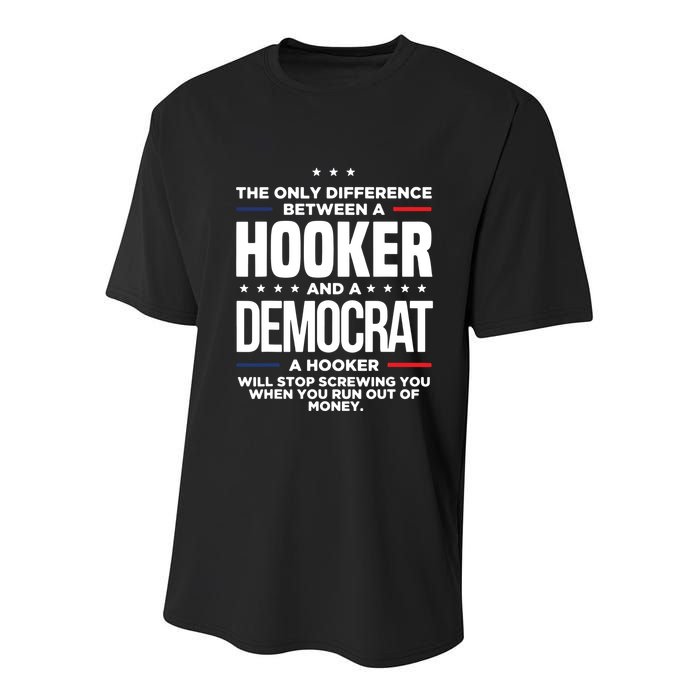 The Only Difference Between A Hooker And A Democrat Youth Performance Sprint T-Shirt