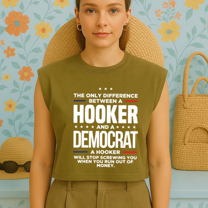 The Only Difference Between A Hooker And A Democrat Garment-Dyed Women's Muscle Tee