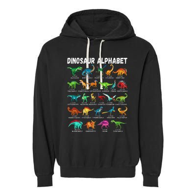 Types Of Dinosaurs Alphabet A Z ABC Dino Identification Garment-Dyed Fleece Hoodie