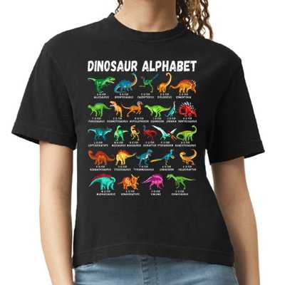 Types Of Dinosaurs Alphabet A Z ABC Dino Identification Comfort Colors Boxy T-Shirt