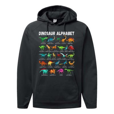 Types Of Dinosaurs Alphabet A Z ABC Dino Identification Performance Fleece Hoodie