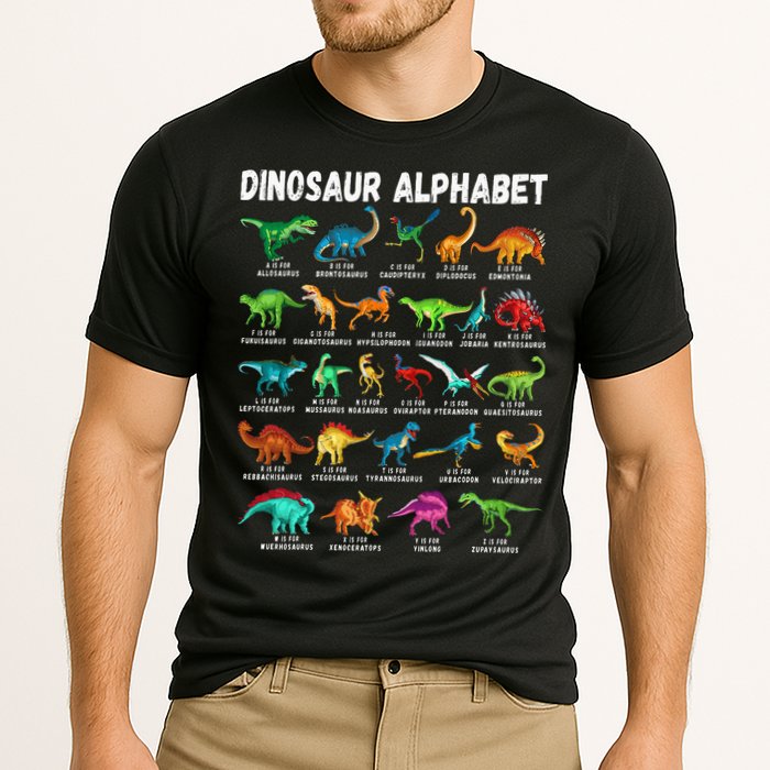 Types Of Dinosaurs Alphabet A Z ABC Dino Identification Performance Shirt