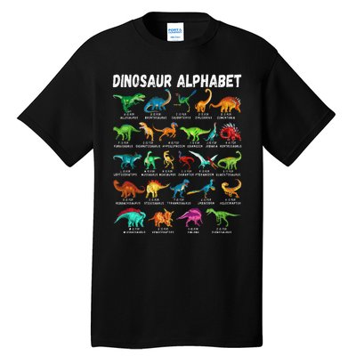 Types Of Dinosaurs Alphabet A Z ABC Dino Identification Tall T-Shirt