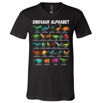 Types Of Dinosaurs Alphabet A Z ABC Dino Identification V-Neck T-Shirt