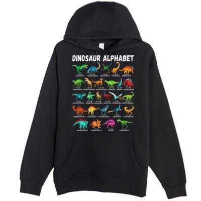 Types Of Dinosaurs Alphabet A Z ABC Dino Identification Premium Pullover Hoodie