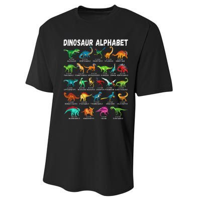 Types Of Dinosaurs Alphabet A Z ABC Dino Identification Performance Sprint T-Shirt