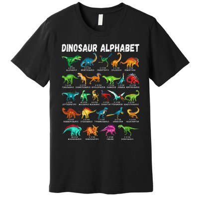 Types Of Dinosaurs Alphabet A Z ABC Dino Identification Premium T-Shirt