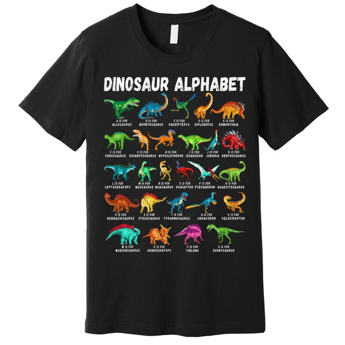 Types Of Dinosaurs Alphabet A Z ABC Dino Identification Premium T-Shirt