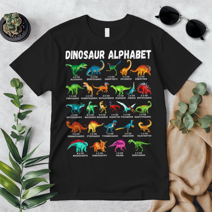 Types Of Dinosaurs Alphabet A Z ABC Dino Identification Premium T-Shirt