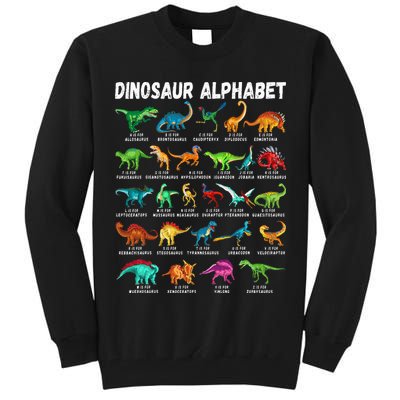 Types Of Dinosaurs Alphabet A Z ABC Dino Identification Tall Sweatshirt