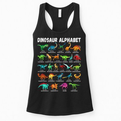 Types Of Dinosaurs Alphabet A Z ABC Dino Identification Womens Tank Top