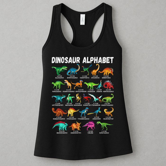 Types Of Dinosaurs Alphabet A Z ABC Dino Identification Womens Tank Top