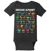 Types Of Dinosaurs Alphabet A Z ABC Dino Identification Baby Bodysuit