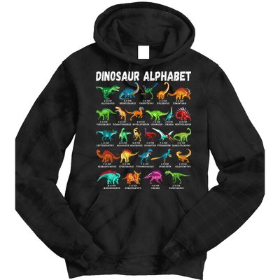 Types Of Dinosaurs Alphabet A Z ABC Dino Identification Tie Dye Hoodie