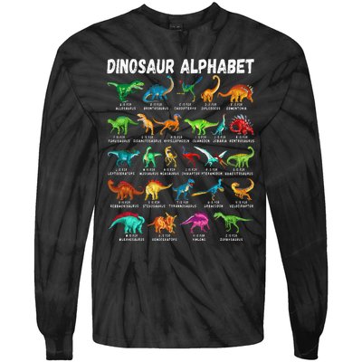 Types Of Dinosaurs Alphabet A Z ABC Dino Identification Tie-Dye Long Sleeve Shirt