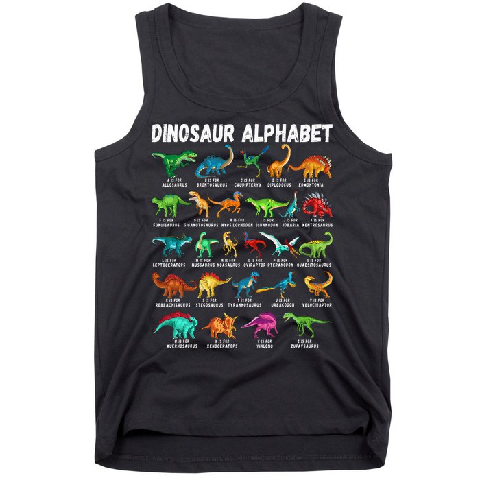 Types Of Dinosaurs Alphabet A Z ABC Dino Identification Tank Top