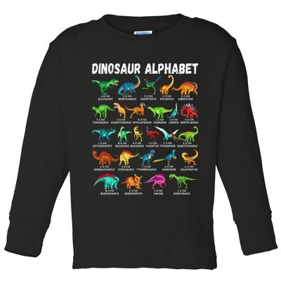 Types Of Dinosaurs Alphabet A Z ABC Dino Identification Toddler Long Sleeve Shirt