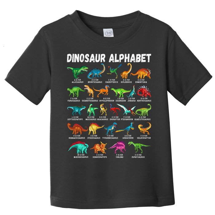 Types Of Dinosaurs Alphabet A Z ABC Dino Identification Toddler T-Shirt