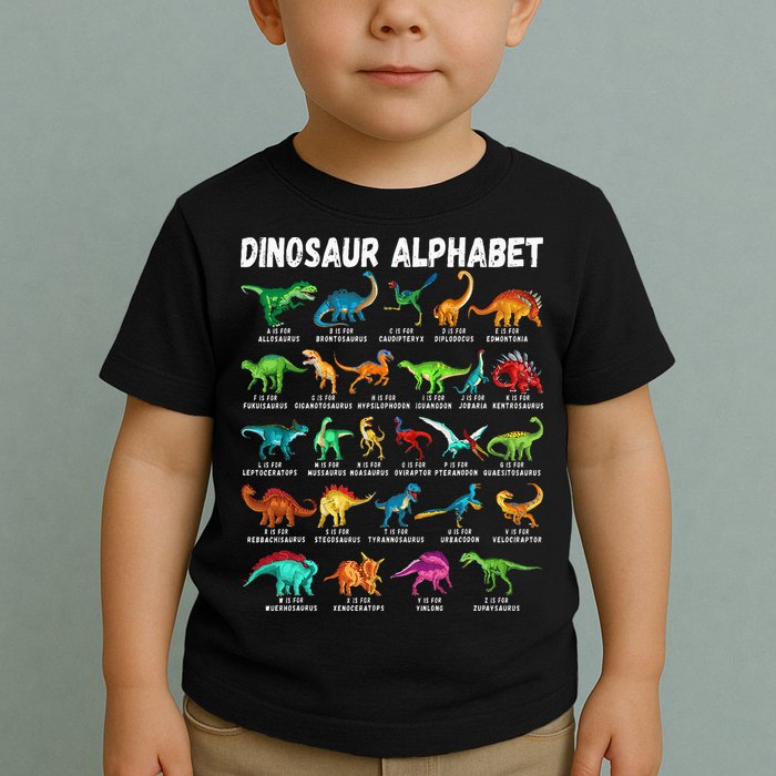 Types Of Dinosaurs Alphabet A Z ABC Dino Identification Toddler T-Shirt