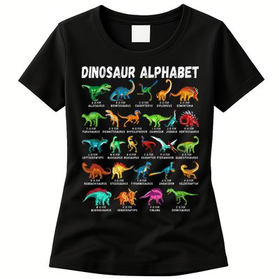Types Of Dinosaurs Alphabet A Z ABC Dino Identification Womens T-Shirt