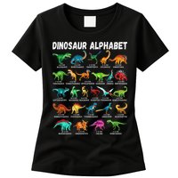 Types Of Dinosaurs Alphabet A Z ABC Dino Identification Womens T-Shirt