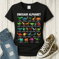 Types Of Dinosaurs Alphabet A Z ABC Dino Identification Womens T-Shirt