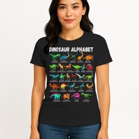 Types Of Dinosaurs Alphabet A Z ABC Dino Identification Womens T-Shirt