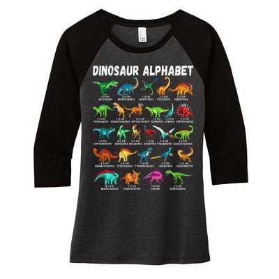 Types Of Dinosaurs Alphabet A Z ABC Dino Identification Women's Tri-Blend 3/4-Sleeve Raglan Shirt