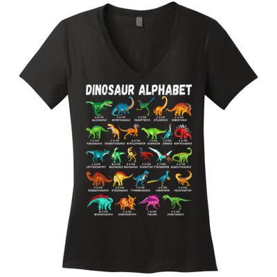 Types Of Dinosaurs Alphabet A Z ABC Dino Identification Women's V-Neck T-Shirt