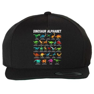 Types Of Dinosaurs Alphabet A Z ABC Dino Identification Wool Snapback Cap