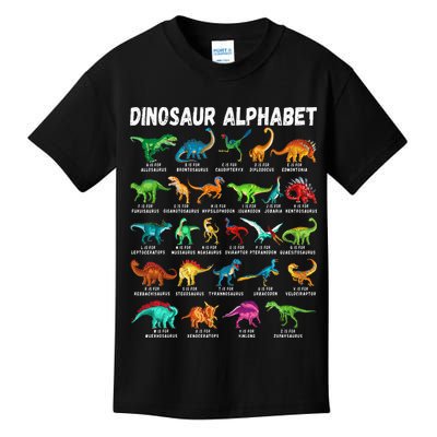 Types Of Dinosaurs Alphabet A Z ABC Dino Identification Kids T-Shirt