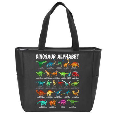 Types Of Dinosaurs Alphabet A Z ABC Dino Identification Zip Tote Bag