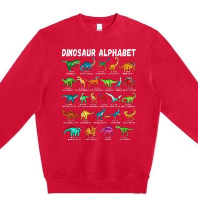 Types Of Dinosaurs Alphabet A Z ABC Dino Identification Premium Crewneck Sweatshirt