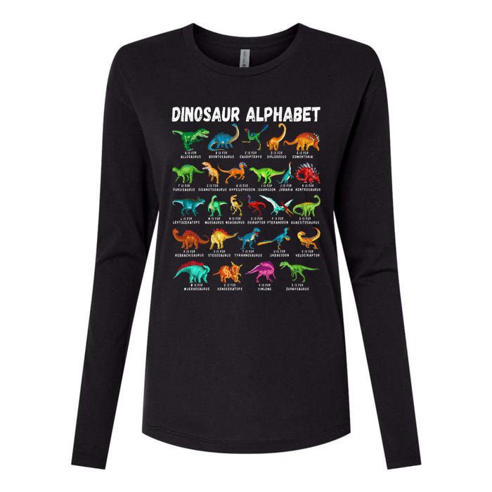 Types Of Dinosaurs Alphabet Az Abc Dino Identification Womens Cotton Relaxed Long Sleeve T-Shirt