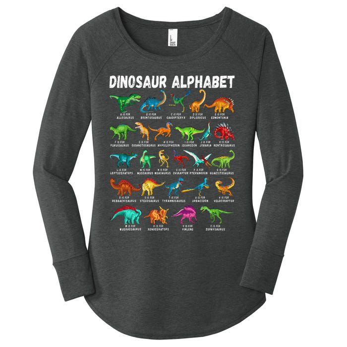 Types Of Dinosaurs Alphabet Az Abc Dino Identification Women's Perfect Tri Tunic Long Sleeve Shirt