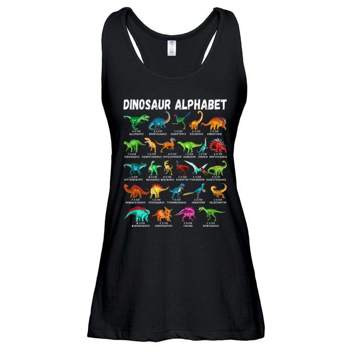 Types Of Dinosaurs Alphabet Az Abc Dino Identification Ladies Essential Flowy Tank