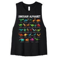 Types Of Dinosaurs Alphabet Az Abc Dino Identification Women's Racerback Cropped Tank