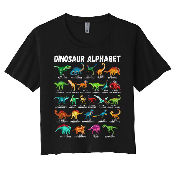 Types Of Dinosaurs Alphabet Az Abc Dino Identification Women's Crop Top Tee