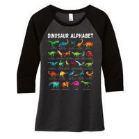 Types Of Dinosaurs Alphabet Az Abc Dino Identification Women's Tri-Blend 3/4-Sleeve Raglan Shirt