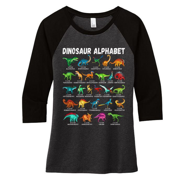 Types Of Dinosaurs Alphabet Az Abc Dino Identification Women's Tri-Blend 3/4-Sleeve Raglan Shirt