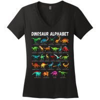 Types Of Dinosaurs Alphabet Az Abc Dino Identification Women's V-Neck T-Shirt