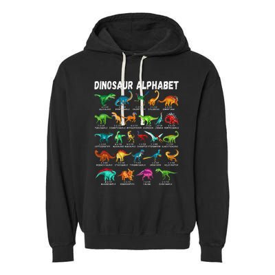 Types Of Dinosaurs Alphabet Az Abc Dino Identification Garment-Dyed Fleece Hoodie