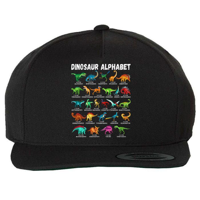 Types Of Dinosaurs Alphabet Az Abc Dino Identification Wool Snapback Cap