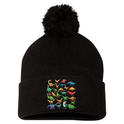 Types Of Dinosaurs Graphics Dino Identification Pom Pom 12in Knit Beanie